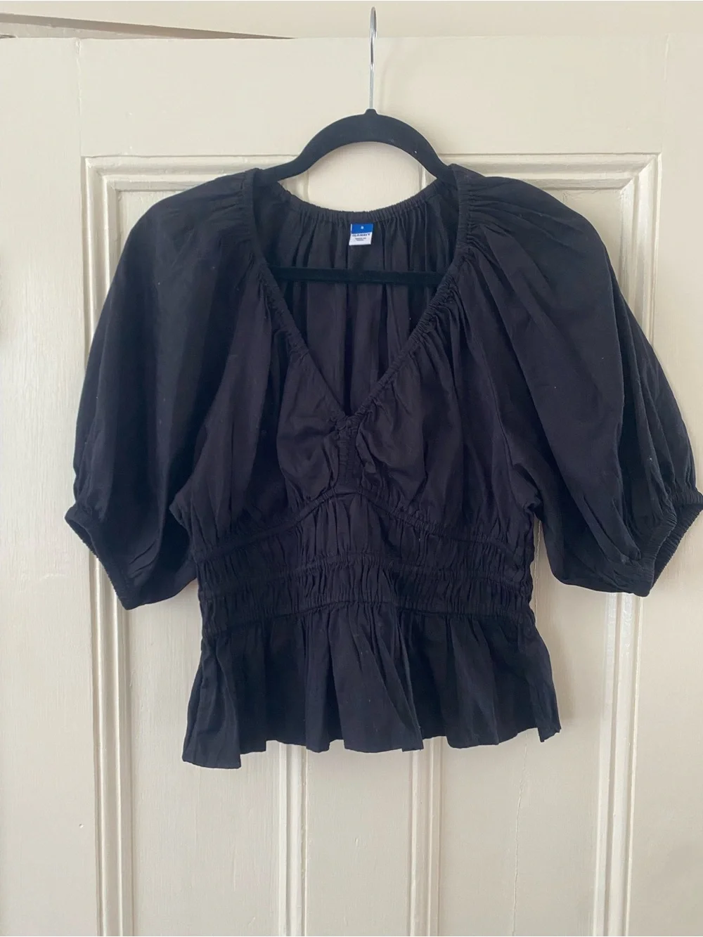 Old Navy Black Smocked Peplum V-Neck Blouse